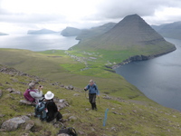 Climbing Villingardalsfjall, Faroe Islands